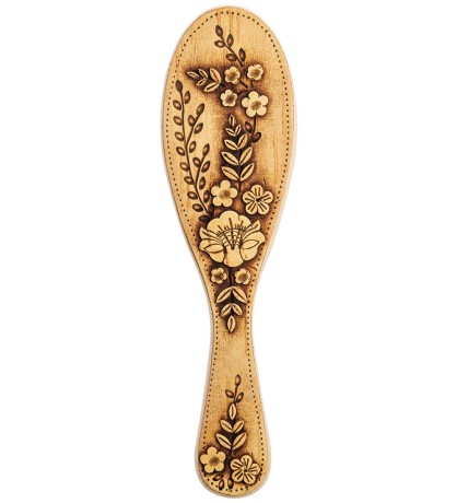 BST-327/4 Массажная расческа деревянная "Полевые цветы" (береста)