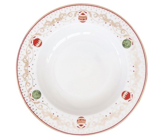 Тарелка суповая, 21,5 см, фарфор P, белая, Новогодние шары, Christmas Eve, Easy Life