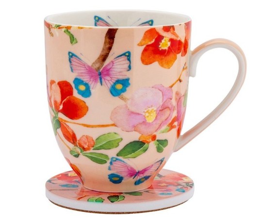 Кружка с подставкой Камелии на розовом, 0,4 л. Maxwell & Williams