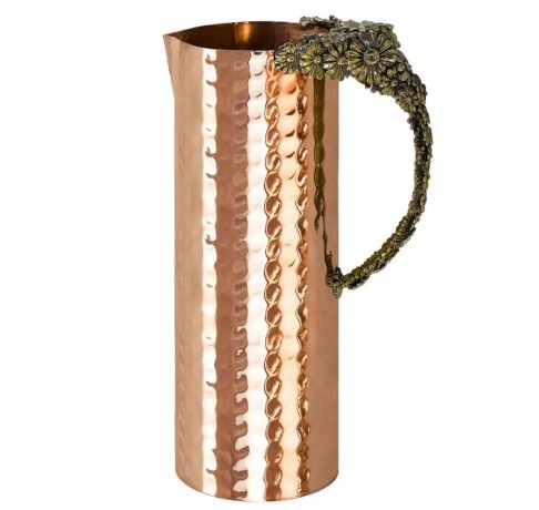 Кувшин медный кованый "Ромашки с латунной ручкой"