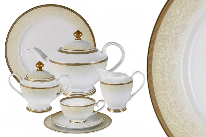 Чайный сервиз на 12 персон "Вуаль кремовая" 42 предмета Midori