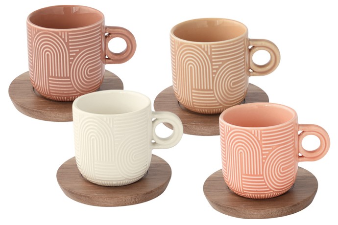 Набор из 4-х чашек Радуга, коричневая, бежевая, белая и персиковая, 0,11 л. Easy Life