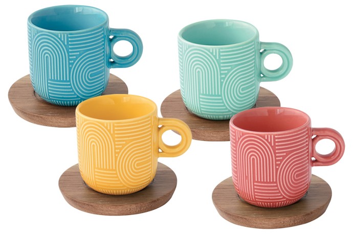 Набор из 4-х чашек Радуга, мятная, морская волна, красная и жёлтая, 0,11 л. Easy Life