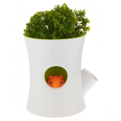 Горшок самополивающийся Log&Squirrel белый/зеленый