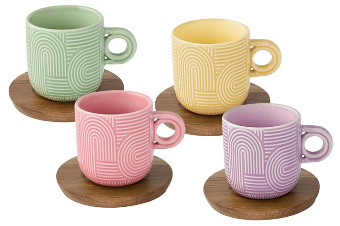 Набор из 4-х чашек Радуга, сиреневая, зелёная, розовая и жёлтая, 0,11 л. Easy Life