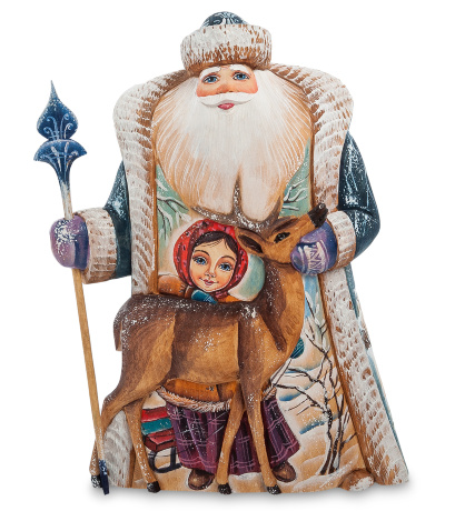 РД- 71 Фигурка Дед Мороз с оленем (Резной) 26см