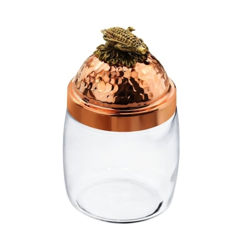 Банка под сыпучие продукты, 920 мл. "Кукуруза" с медной кованой крышкой