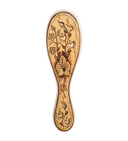 BST-328/3 Массажная расческа деревянная "Полевые цветы" (береста)