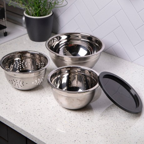 Набор кухонных принадлежностей MasterClass 3 пр.(миска (23,5 см), дуршлаг (18 см), миска с крышкой Kitchen Craft