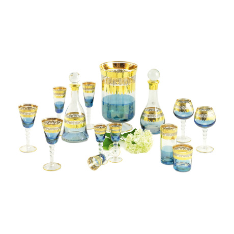 Стаканы 400 мл. ADRIATICA, набор 6 шт, хрусталь голубой/декор золото 24К/платина