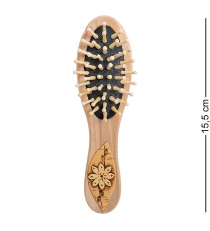 BST-328/5 Массажная расческа деревянная "Цветы" (береста)