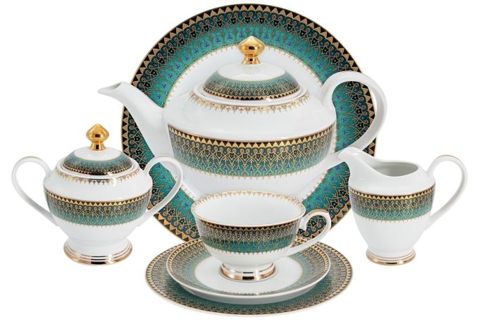 Чайный сервиз Бухара зелёный, 12 персон, 42 предмета, Midori