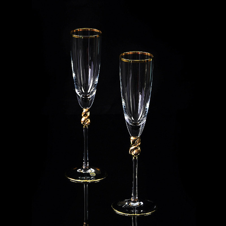 Бокалы для шампанского AMORE, набор 2 шт, хрусталь/декор золото 24К