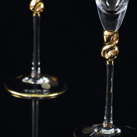 Бокалы для шампанского AMORE, набор 2 шт, хрусталь/декор золото 24К