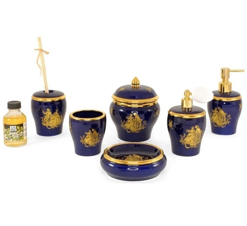 Баночка для парфюма с помпой, 8,5х16 см. AMANTE BLU, керамика