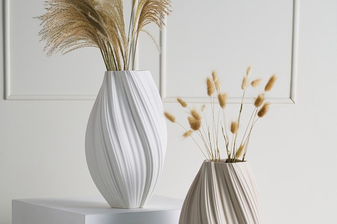 Ваза для цветов, 34 см, декоративная, фарфор P, белая, матовая, Волны, Ariel, Home & Style