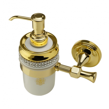 Дозатор настенный (без держателя) Migliore Dubai, керамика, декор золото, swarovski