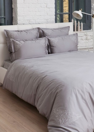 Комплект постельного белья "CASTELLO", сатин, 200х220+240x260+2(50х70) см. серый