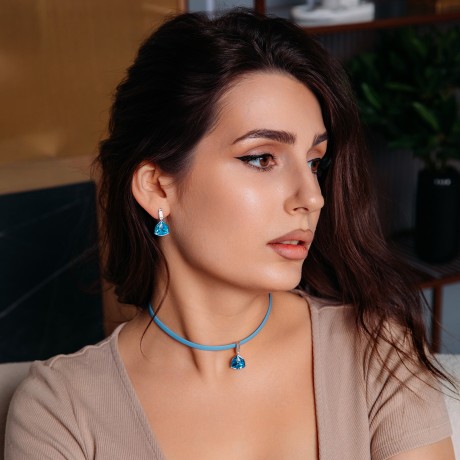 Колье Aquamarine / Sky Blue Leather Fiore Luna