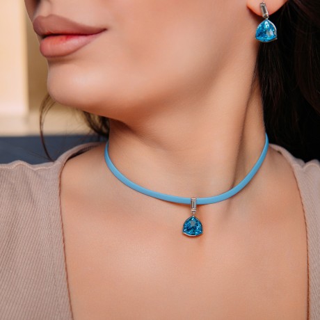 Колье Aquamarine / Sky Blue Leather Fiore Luna