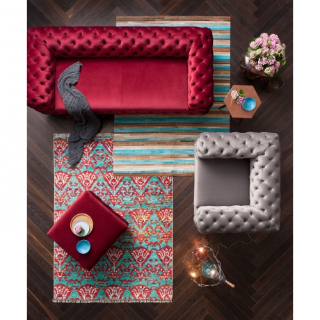 Ковер Stripes Aqua, коллекция "Морские полоски" 170*1*240, Шерсть, Воловья кожа, Мультиколор