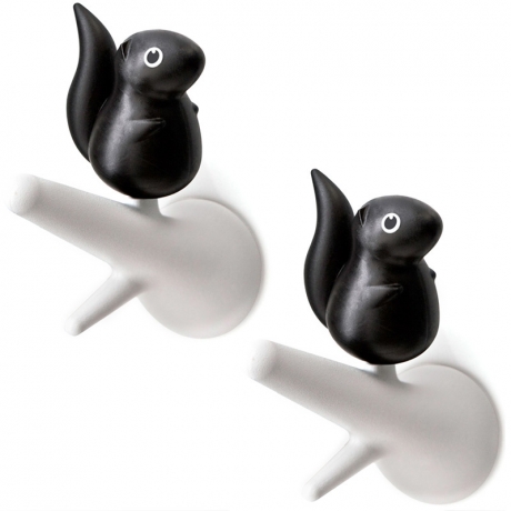 Вешалки настенные Squirrel, 2 шт. белые/черные, Qualy