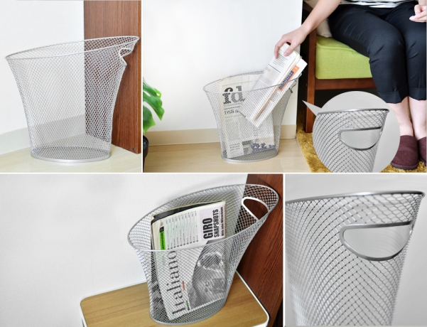 Контейнер мусорный Skinny серебристая сетка, Umbra