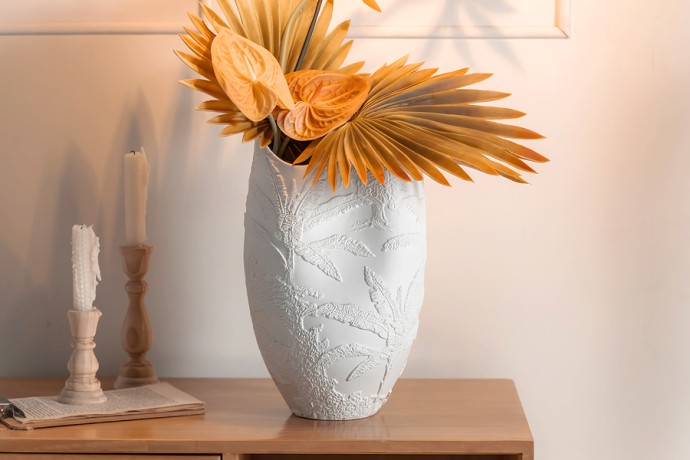 Ваза для цветов, 36 см, декоративная, фарфор P, белая, матовая, Пальмы, Manila, Home & Style