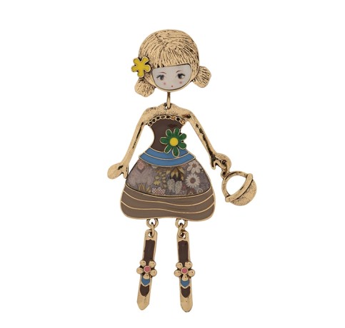 Брошь Девочка с сумочкой XZ0223.14 BR/G Shadore