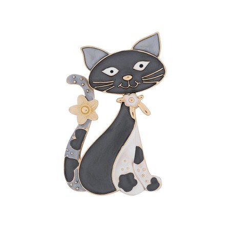 Брошь Кот с цветком XZ0713.2 BW/G Shadore