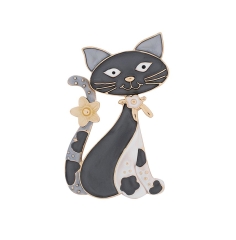 Брошь Кот с цветком XZ0713.2 BW/G Shadore