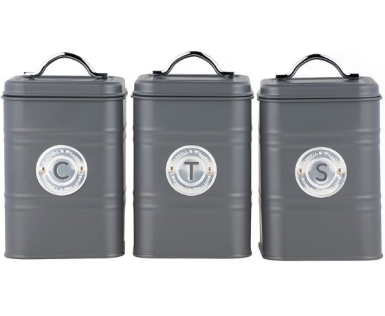 Набор банок для сыпучих продуктов Grandham, тёмно-серые, 1,45 л. 3 шт. Maxwell & Williams