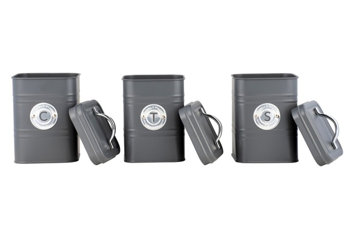 Набор банок для сыпучих продуктов Grandham, тёмно-серые, 1,45 л. 3 шт. Maxwell & Williams