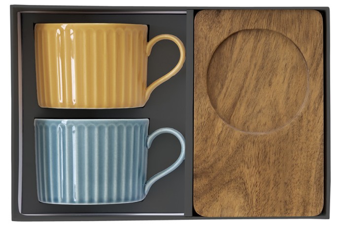 Набор из 2-х чашек для чая Время отдыха, синяя и жёлтая, 0,25 л. Easy Life