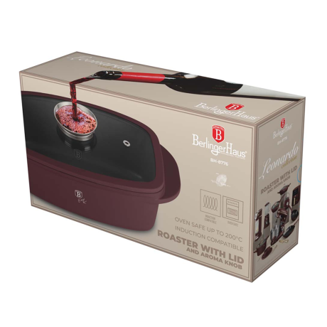 Жаровня со стеклянной крышкой и ручкой для ароматизации блюд, 6 л. матовый бордо, Leonardo Berlinger Haus