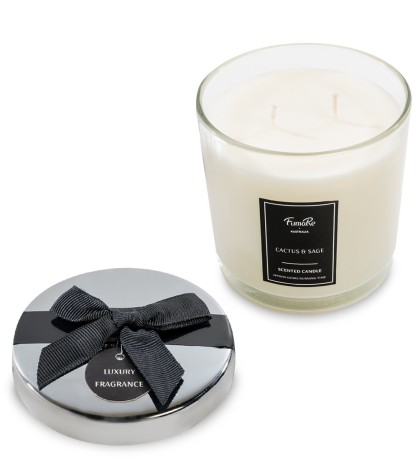 KV-09 Свеча в стекле с крышкой "Кактус и шалфей"