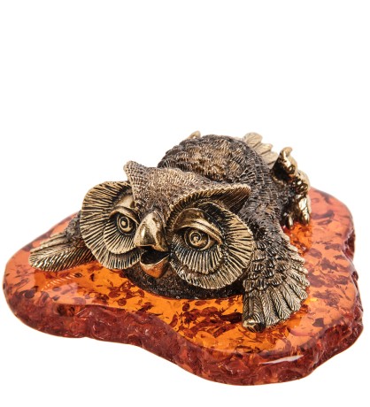 AM-1782 Фигурка "Сова" (латунь, янтарь)