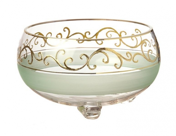 Конфетница "Зеленая с узором" на ножках, 21 см. Nb Art