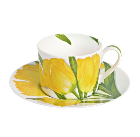 Чашка с блюдцем чайная Flower, 230 мл. цвет: желтый, FREEDOM Taitu