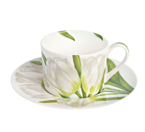 Чашка с блюдцем чайная Flower, 230 мл. цвет: белый, FREEDOM Taitu