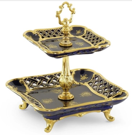 Менажница 2-х ярусная, 32х32х35 см. AMANTE BLU, керамика/латунь