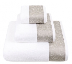 Полотенце с вышивкой "CASTELLO", 50x100 см. белый/серо-бежевый, BOVI