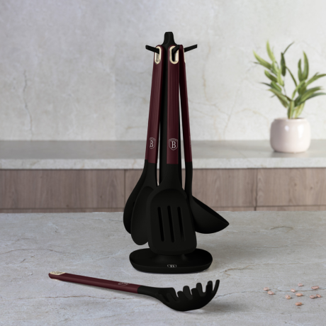 Набор кухонных аксессуаров 6 предметов с подставкой, матовый бордо, Berlinger Haus, Leonardo