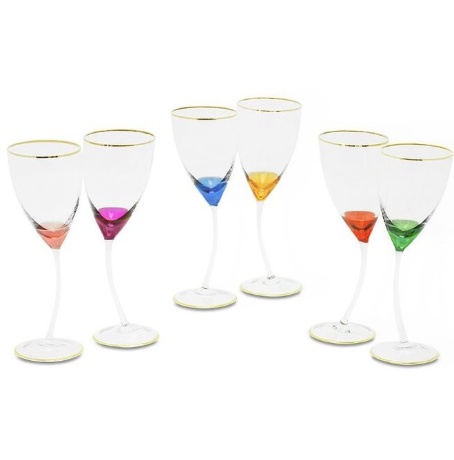 Бокалы для вина/воды INIGMA, набор 6 шт, хрусталь разноцветный/декор золото 24К