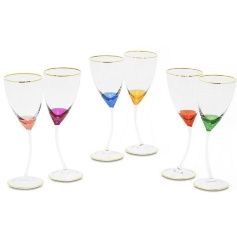 Бокалы для вина/воды INIGMA, набор 6 шт, хрусталь разноцветный/декор золото 24К