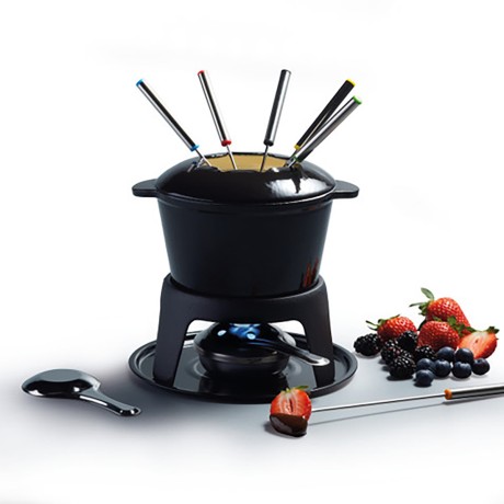 Набор для приготовления фондю (кастрюля, горелка, вилки 6шт.) чугунный покрыт BLACK эмалью KC Kitchen Craft