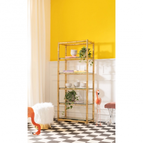 Стеллаж Zoom, коллекция "Зум" 76*180*39, Нержавеющая сталь, Стекло, Золотой