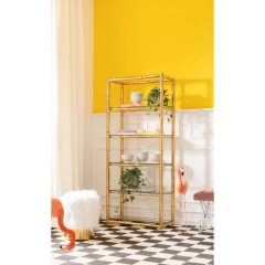 Стеллаж Zoom, коллекция "Зум" 76*180*39, Нержавеющая сталь, Стекло, Золотой