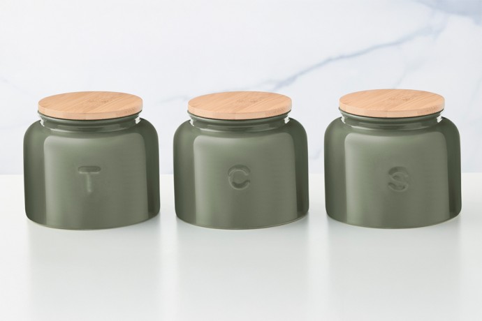 Банка для сыпучих продуктов, 600 мл, 3 шт, фарфор P, круглая, серо-зеленая, Indulgence, Maxwell & Williams