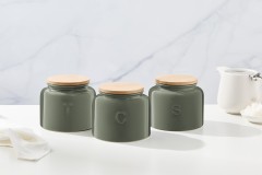 Банка для сыпучих продуктов, 600 мл, 3 шт, фарфор P, круглая, серо-зеленая, Indulgence, Maxwell &amp; Williams